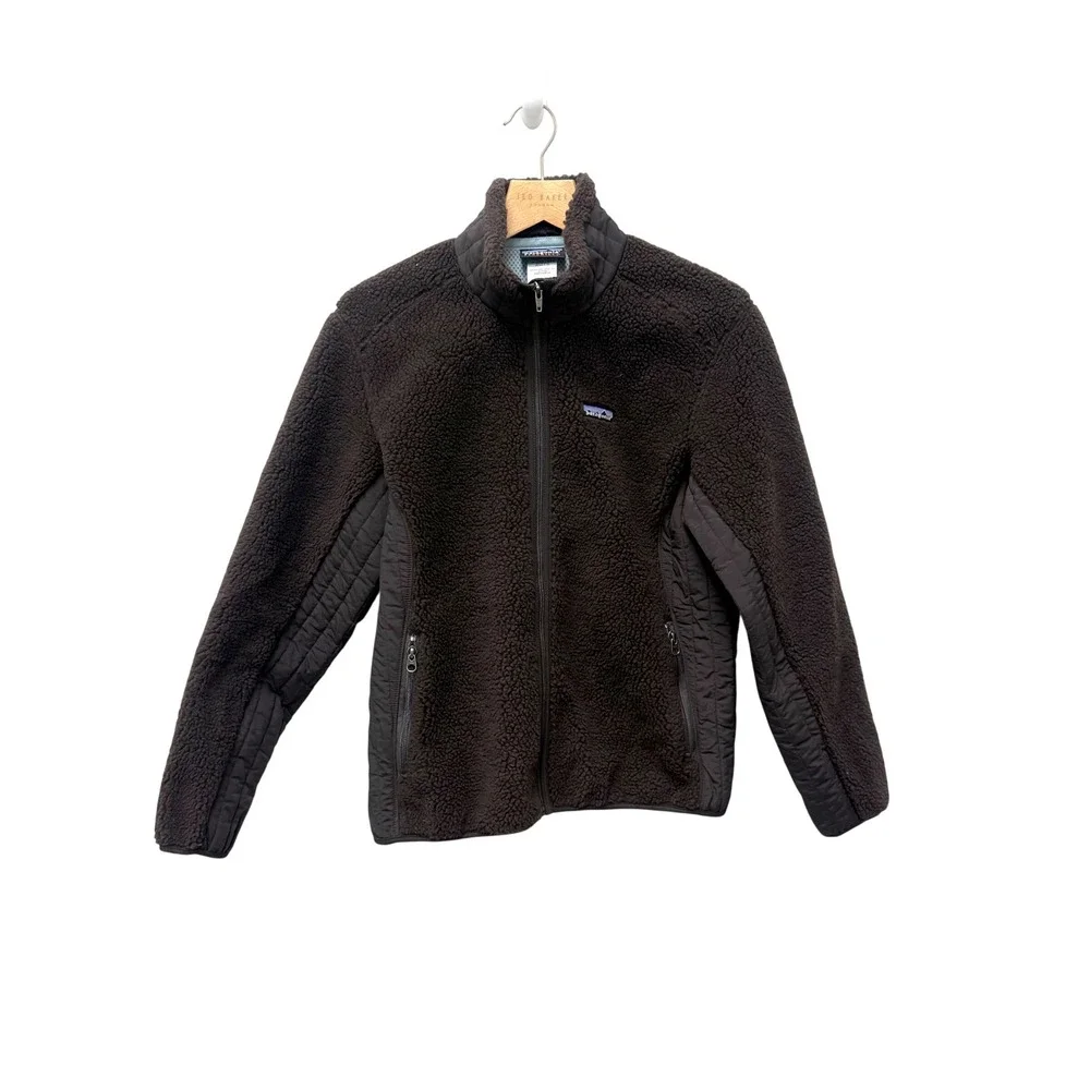 Patagonia Synchilla Sherpa Retro-X Fleece Jacket Womens Large Brown‎ Full Zip